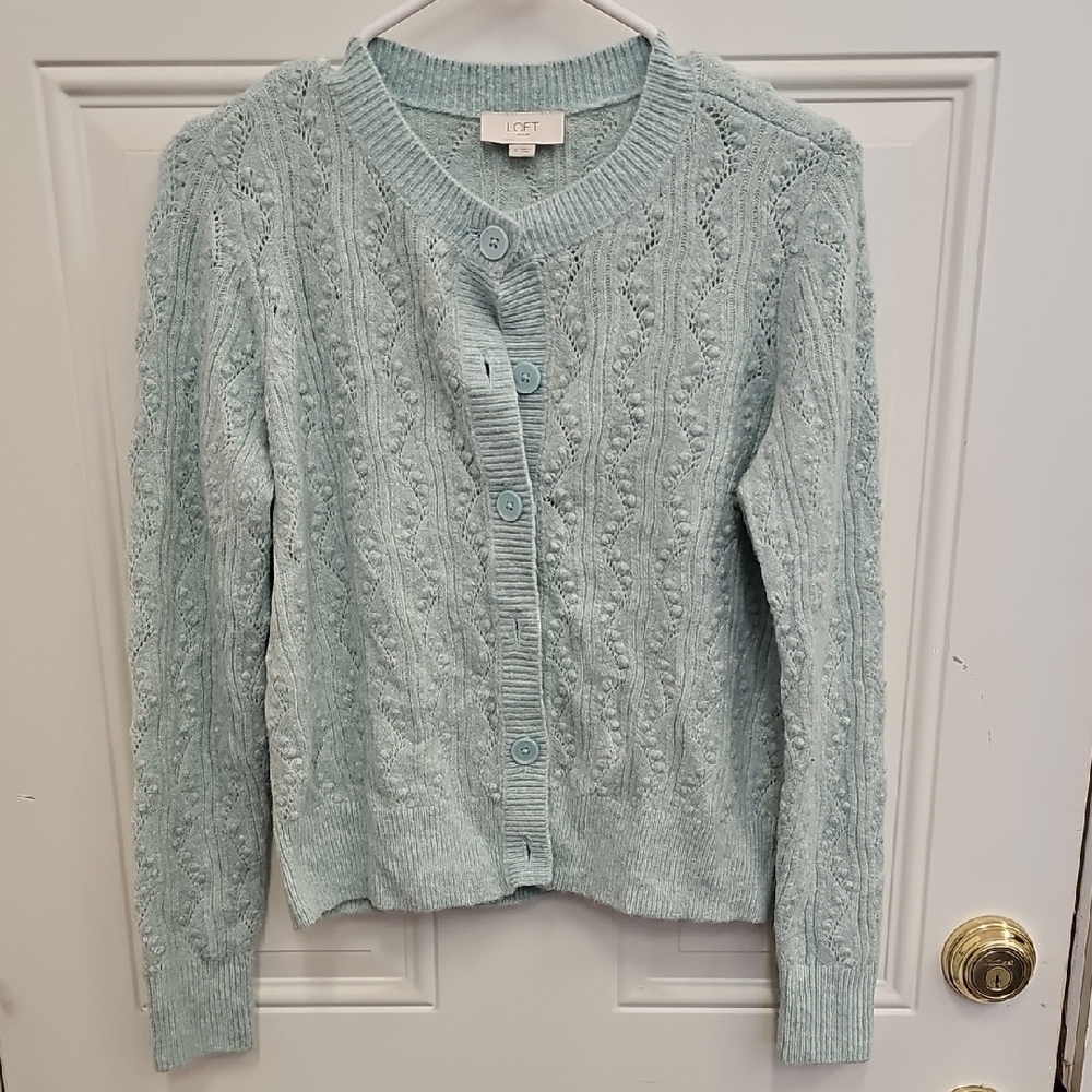 LOFT, Women's, Light Blue, Sweater, Crew Neck, Stretchy, Winter, Christmas
